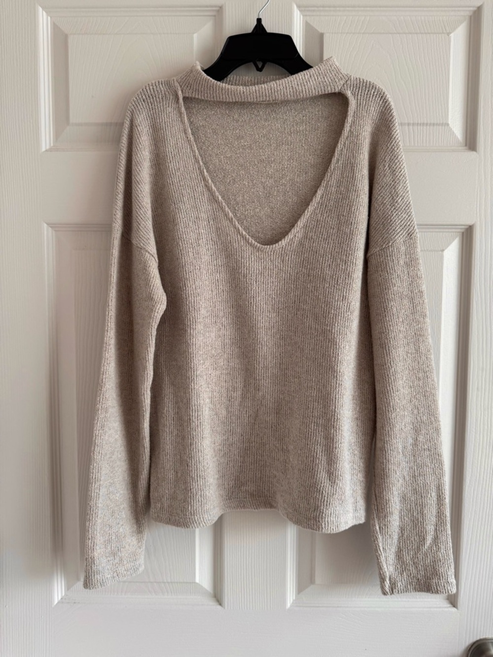 Zara Neutral Choker V-Neck Lightweight Knit Sweater